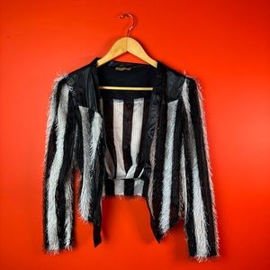 Extra Belleza black and white cover up cardigan fuzzy women’s small faux leather
